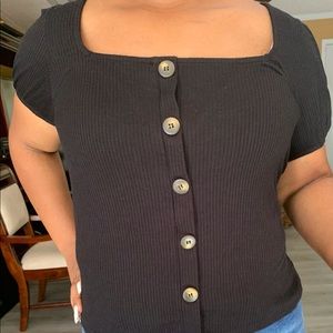 Cute Black Puffy Shoulder XL Top With Buttons